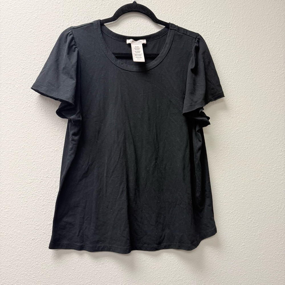 Philosophy Black Ruffle Sleeve Top XL Soft Casual Chic Blouse - Picture 2 of 6